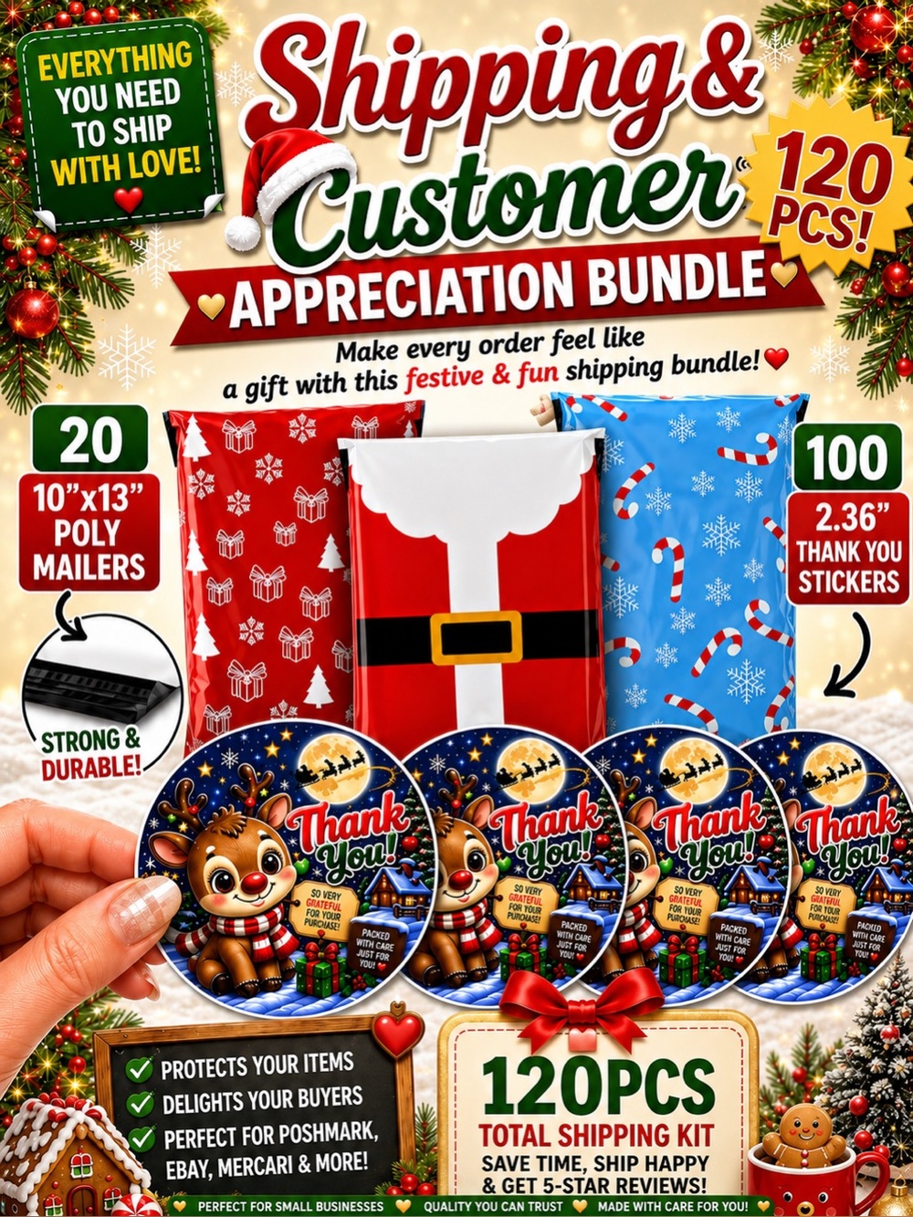 120PC Bundle 20 Poly Mailers & 100 Stickers